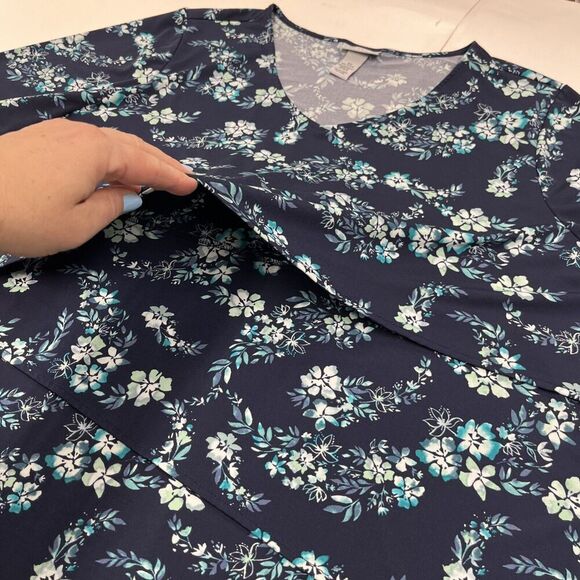 Catherine’s Blue Floral Layered 3/4 sleeve Top Size 2X 22/24 Stretch Feminine - Picture 8 of 11